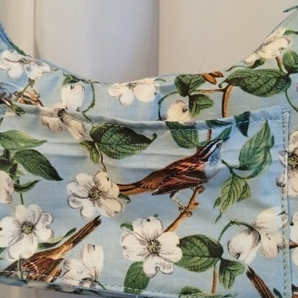 New Floral Birds Top handle Shoulder Bag Purse Blue White Crescent Baguette - Picture 7 of 7